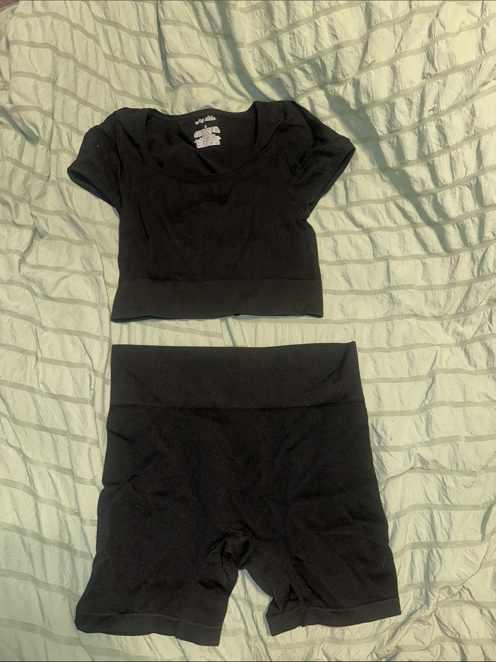 wild fable Black Seamless Crop Top & High-Waist Shorts
